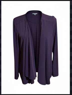 Susan Graver Liquid Knit Eggplant Purple Open Front Cascade Blazer Sz M